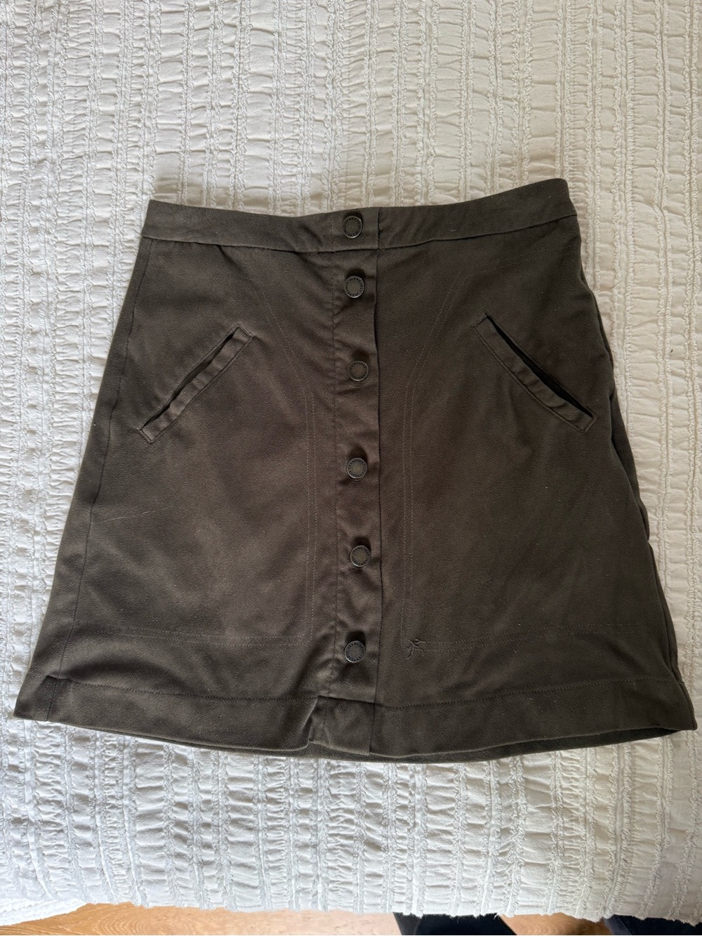 Suede A-Line Skirt in Olive Green